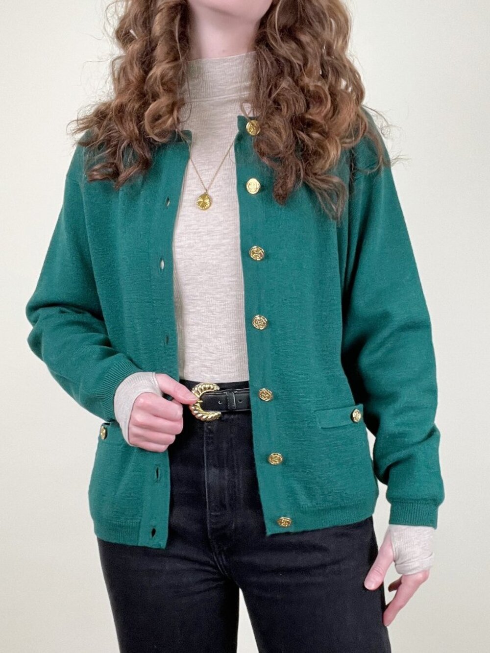 Vintage 100% Wool Cardigan Sweater Equestrian Preppy Luxury Country Club 80s 90s